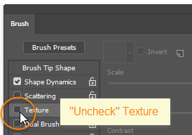Uncheck Texture uncheck the Texture setting in brush panel